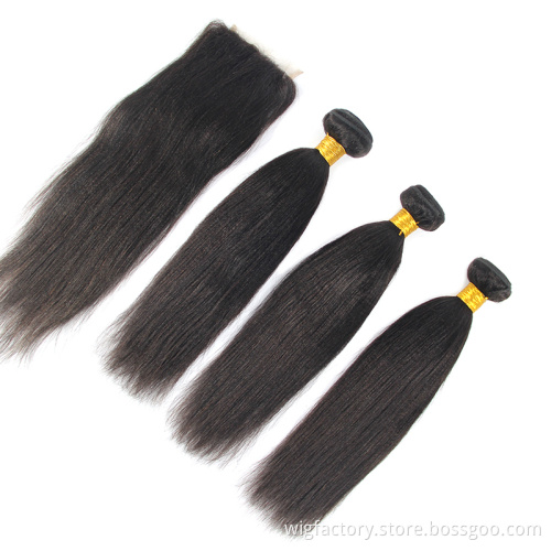 Yaki straight grade 10 a peruvian hair extension, natural color yaki 3 bundles with closure